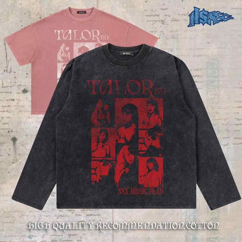 樂天商城 - メンズ Tシャツ 短袖 長袖 ボクシー 短幅 綿素材 ワイドシルエット 丸首 セットアップ プリント ロゴ柄 黒 水洗黒 深灰 赤 白色 夏 春 日常 ストリート 青少年 カジュアル ゆったり 軽量 吸収性 通気性