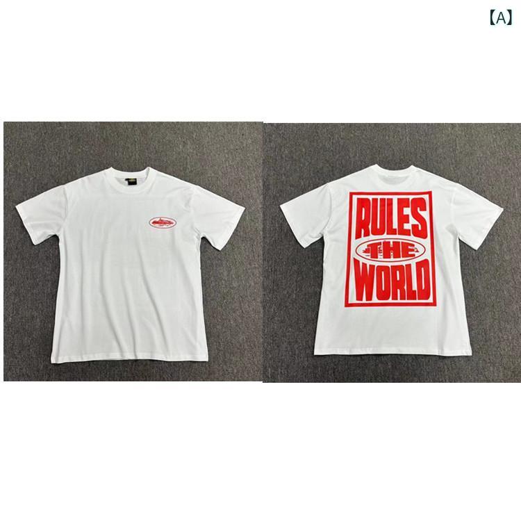 Other - メンズ Tシャツ 短袖 グラフィックプリント ストリート ヒップホップ スケボー 綿素材 ゆったりシルエット 透気性 無帽 丸首 プリント柄 幾何学模様 白色 黒色 赤色 夏 春夏 秋冬 オールシーズン ティーン向け ユース 18-24歳 青春 流行 休