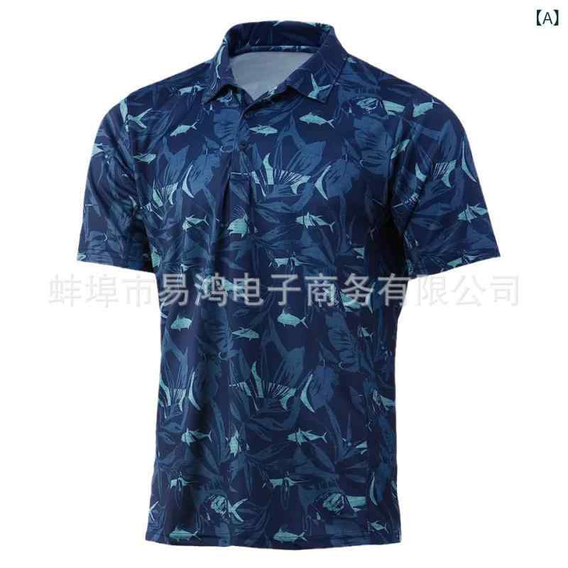 Other - メンズ POLOシャツ 短袖 Tシャツ ゴルフ 釣り スポーツ 修身型 透気性 吸湿速乾 化繊混紡 ポリエステル 開衩 深青 紺 黒 夏 青春 カジュアル