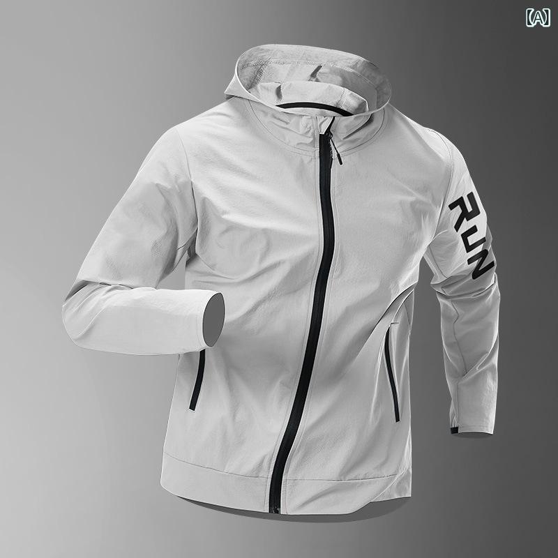 TAKEO KIKUCHI SPORT - メンズ ジャケット 春季 トレンチコート 防風 トレーニング 春夏 スポーツウェア 防水 防雨 速乾 屋外 フード付き ライディング 長袖 連帽 化繊混紡 ナイロン ポリエステル スパンデックス グレー グリーン ブラック 迷霧グレー 星霧グリーン 墨岩