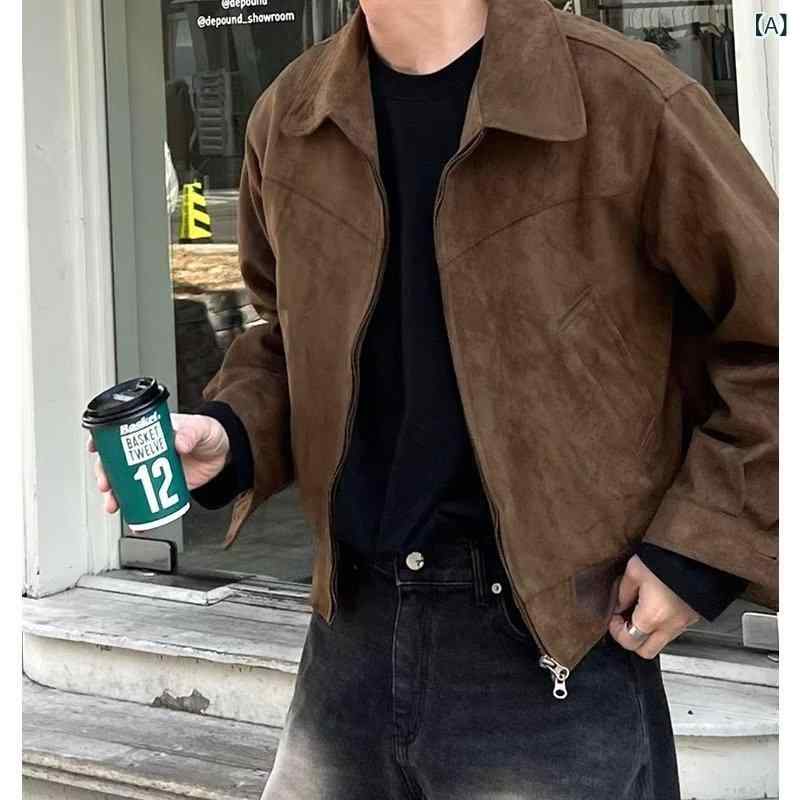 メンズ ジャケット 春秋 レザー調 フランネル 短丈 コート ゆったり かっこいい コ...