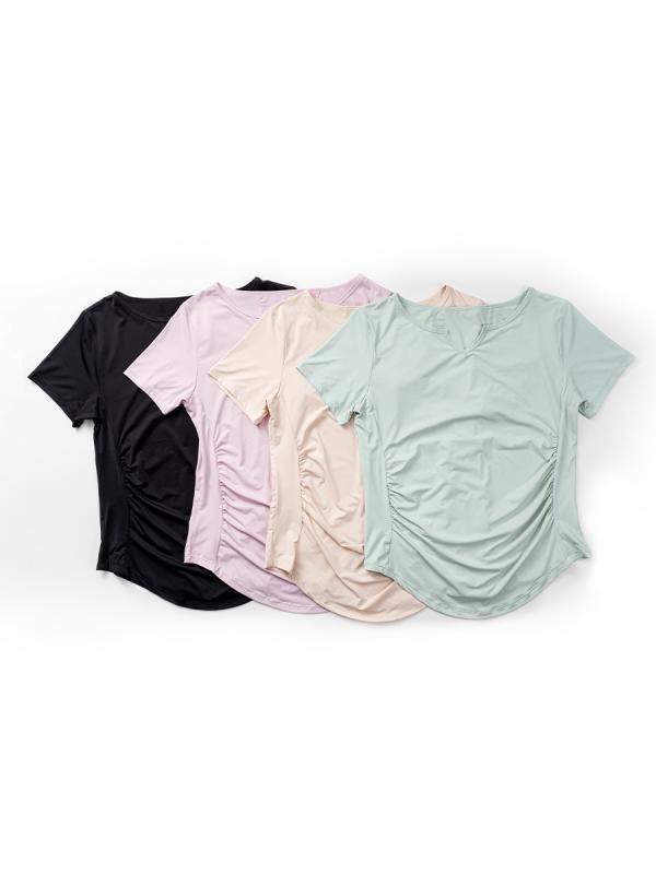 レディース Tシャツ ヨガウェア フィットネスウェア 修身 上衣 女性用 朝ラン トレーニング ランニング トップス 接触冷感 防紫外線 運動 短袖 吸湿速乾 ニット混紡 ナイロン スパンデックス ブラック 燕麦色 ミントグリーン ヒップ丈 ゆったり フ