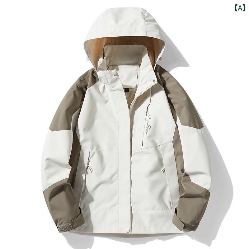 Wind Breaker - フリースジャケット フード メンズ レディース 3in1 防風 防水 保暖 耐摩耗 涤纶 純色 ユニセックス クライミング スキー 登山 アウトドア 開襟 フリースライナー 脱着可能 防水5000mm ゴアテックス PUコーティング ゆったり ミドル丈
