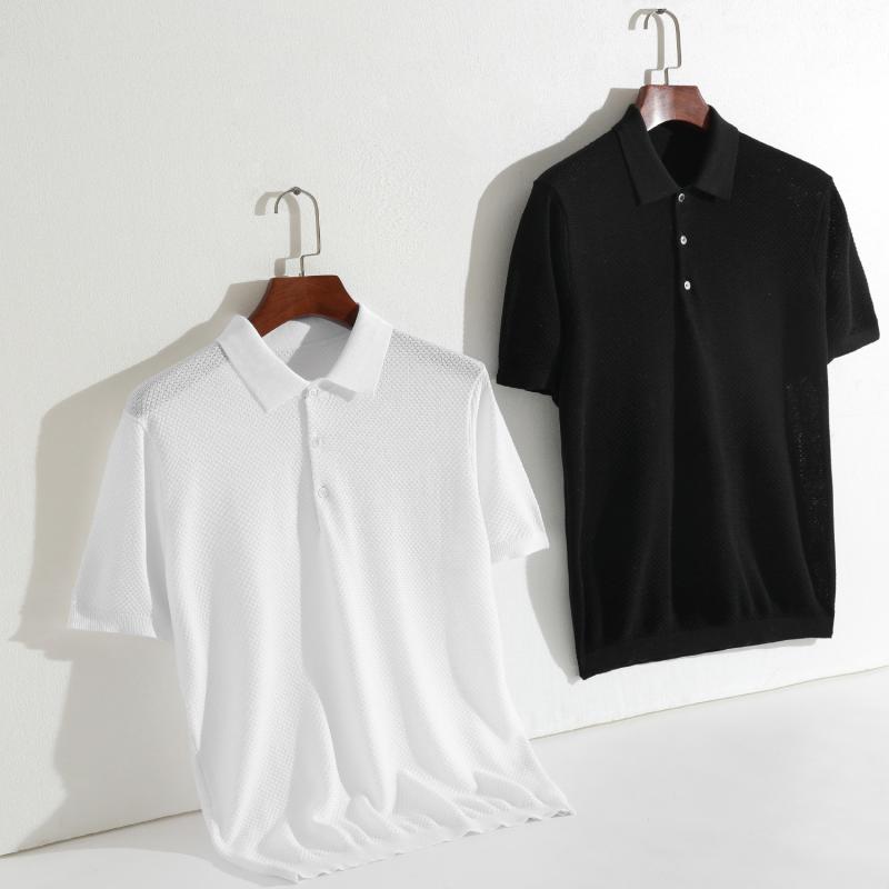 Shirts - POLOシャツ メンズ 短袖 接触冷感 透気 吸湿速乾 天絲 レーセル 100% 薄手 夏 ビジネス カジュアル 白色 黒 ゆったり 洗い加工 ピックパイン 柄 無地 トップス ポロ シャツ 男用 夏用 Tシャツ ポロ 襟 ボタン 半袖 涼しい 軽量 日