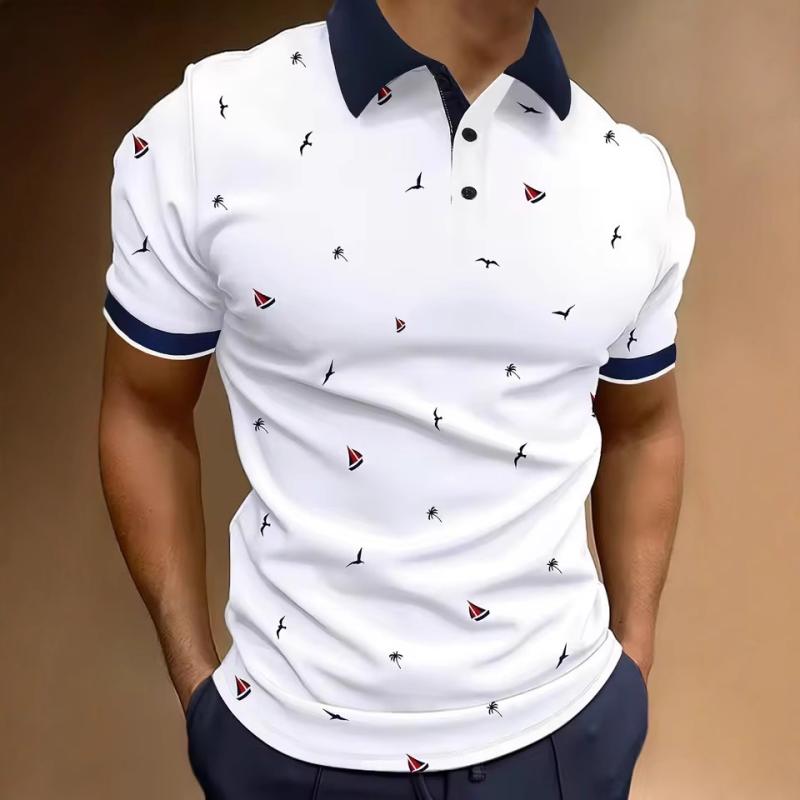 Polo Shirt - メンズ ポロシャツ 短袖 3D コントラストカラー 襟デザイン 格子柄 鳥眼布 ポリエステル 修身型 運動 ゴルフ 日常 夏 2025年 カラーバリエーション 軽量 通気性 速乾 ファッション 都市スタイル 24-35歳 レイヤード スタイリッシュ