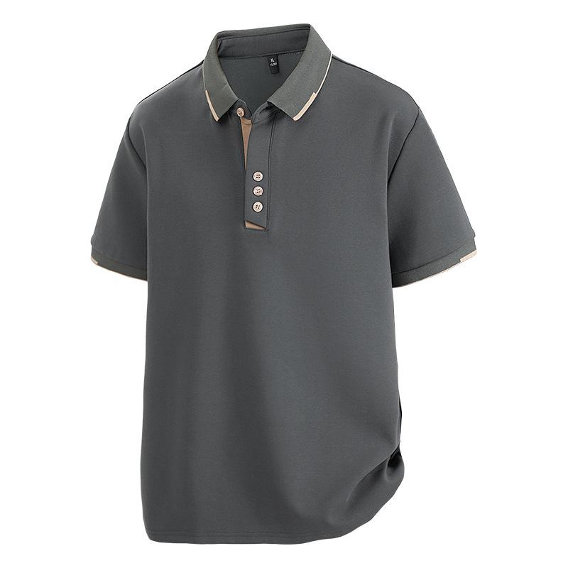 Shirts - メンズ POLO シャツ 短袖 大きいサイズ 夏用 長絨綿 綿 透気 耐摩耗 高弾性 吸湿排汗 日常 韓国風 ゆったり 刺繍 薄手 白色 灰色 黒 藍 不対称 デザイン