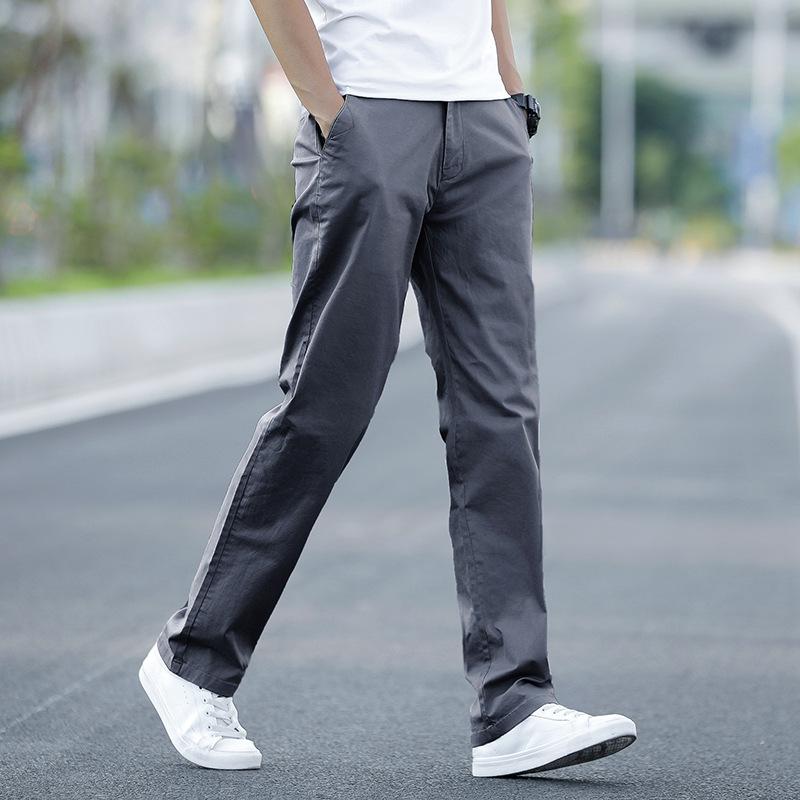 メンズ ビジネスパンツ 伸縮性 ロングパンツ ストレート ミドルウエスト コットン素材 厚手 無地 ビジネス 通勤 普段使い 秋冬 中年向け 大きいサイズ 浅灰 卡其 深灰 色 軽量 快適 シルエット