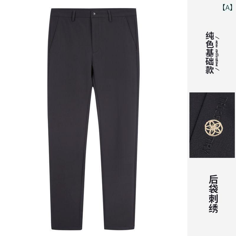 Pants - メンズ スラックス 直筒 修身 弾力 中腰 ビジネス 休闲 春季 秋季 黒 グレー 紺 卡キ ナイロン 素材 成人 中年 男性用 長ズボン 通勤 普段使い 軽量 伸縮性 高級感 機能性 ビジネスカジュアル 紳士 スタイル 人気 シルエット 快適 フィット