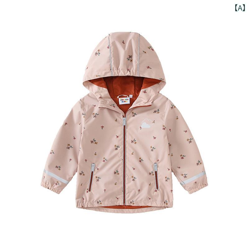 乐天商城 - キッズ 女の子 セット ジャケット 上衣 春秋 フリース ライナー フード付き 防水 透気 防風 涤纶 素材 花柄 プリント ワイドフィット キャンプ ハイキング 散策 用途 デイジー カラー