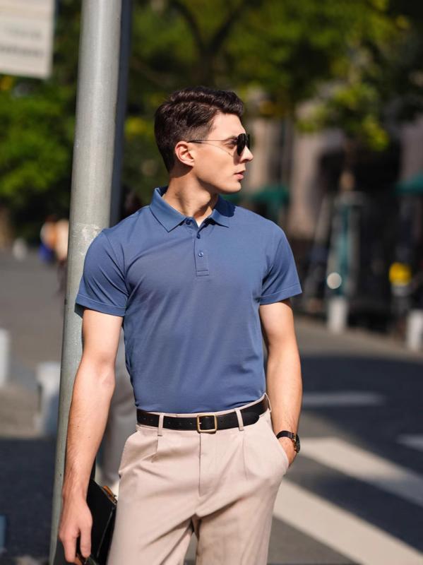 Poloシャツ メンズ 短袖 桑蚕丝 綿 ポリエステル 混合 ビジネス 通勤 仕事服 刺繍 ...