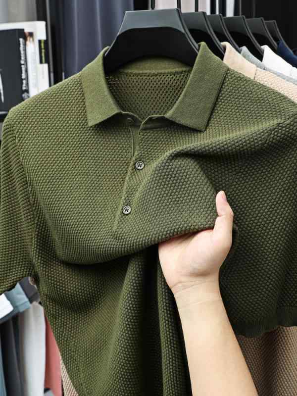 メンズ ポロシャツ 短袖 コットン 菠萝パターン ニット 翻領 Tシャツ 夏季 軽量 高...