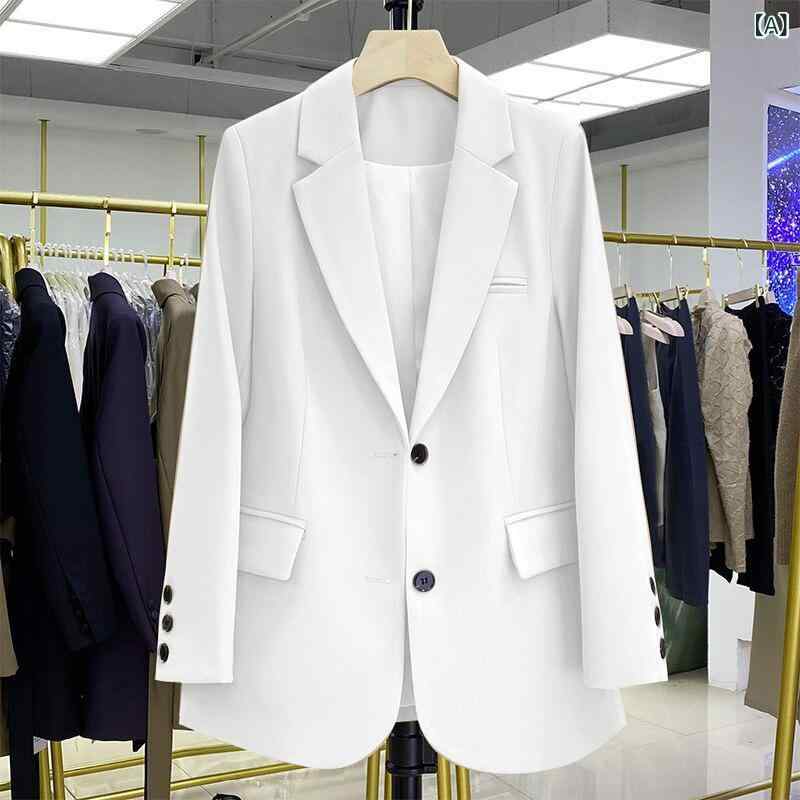 レディース ジャケット 小西装 西服外套 春夏 薄手 通勤 気質 スタイル 切り替え デザイン 快適 ポリエステル 長袖 ボタン 白色 宝藍 緑 白 ミッドナイトブルー グリーン ピンク ブラック 赤 イエロー ブラウン カーキ ブルー ローズ ベージュ 2