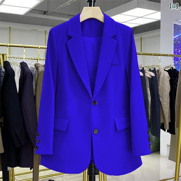 レディース ジャケット 小西装 西服外套 春夏 薄手 通勤 気質 スタイル 切り替え デザイン 快適 ポリエステル 長袖 ボタン 白色 宝藍 緑 白 ミッドナイトブルー グリーン ピンク ブラック 赤 イエロー ブラウン カーキ ブルー ローズ ベージュ 3