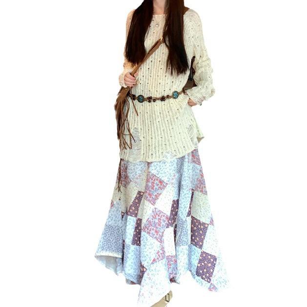 Other - ニット トップス 女性用 春 早春 デザイン ゆったり インナー セーター 開き 柄 薄手 丸首 無袖 プリンセス袖 中長 米色 杏色 ポリエステル スパンデックス 切り替え 純色 セットアップなし