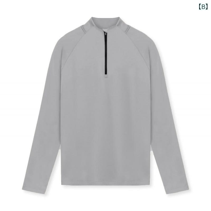 メンズ トップス 長袖 Tシャツ 立領 半ファスナー 裏起毛 ポリエステル スパンデッ...
