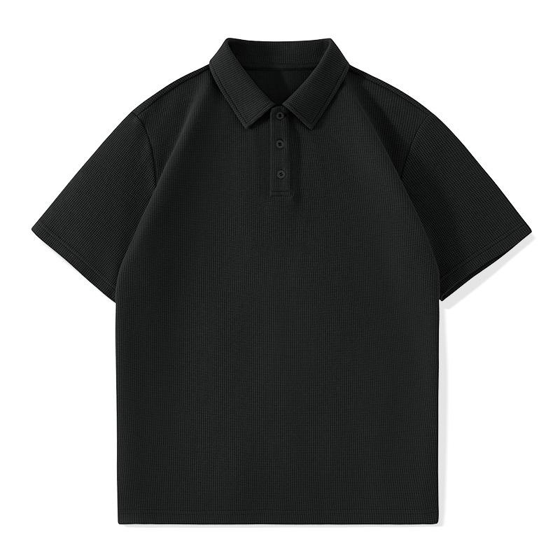 Shirts - ポロシャツ メンズ 夏季 薄手 ワッフル ワイド 透気 ポリエステル 短袖 フラップカラー 無地 休闲 白色 黒 グレー ライトベージュ パームグリーン 基礎 ポピュラー 18-24歳 青春 ポップ 吸湿速乾 軽量 伸縮 ビッグシルエット Vネック デイ