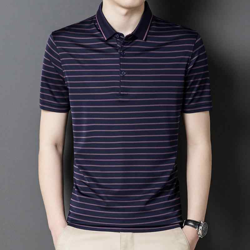 ・カテゴリ: POLOシャツ・スタイル: 軽ビジネス・袖丈: 短袖・版型: ゆったり・柄: ストライプ・特殊加工: プリント・厚み: 薄手・主な素材: 真絲100%・適用シーン: 日常・素材機能: 通気性、ノンアイロン、高色牢度・詳細: 刺繍