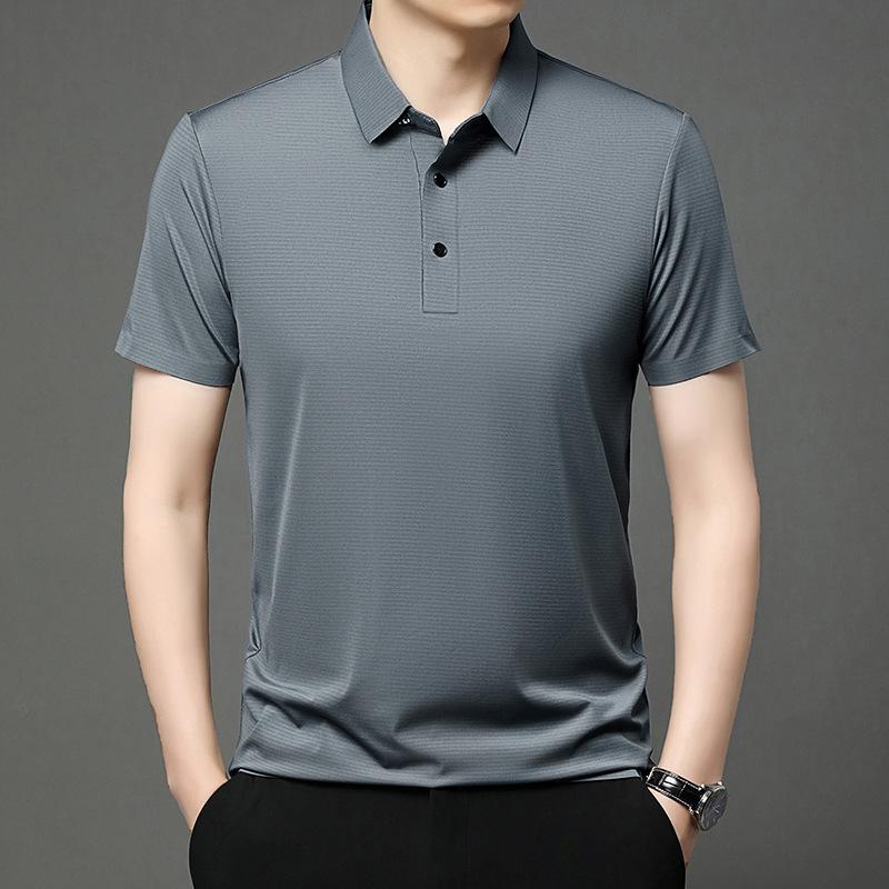 TAKEO KIKUCHI SPORT - Poloシャツ メンズ 短袖 ビジネス 休闲 無痕 免烫 純色 接触冷感 中年 上衣 軽ビジネス 合体型 薄款 夏季 透気 ポリエステル 混紡 湖水 梅紫 黒 グレー 35歳以上 通勤 普段使い