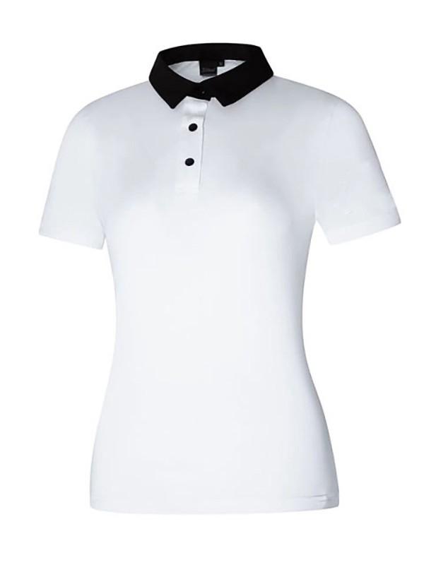 Shirts - レディース ゴルフ ポロシャツ 速乾 排汗 短袖 Tシャツ 上衣 黒 白 純色 ポリエステル 95% ミルクシルク 夏 春 秋 冬 屋外 スポーツ ランニング 球類運動 軽量 伸縮性 通勤 普段使い