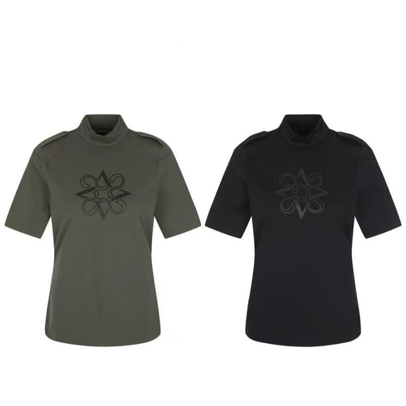 レディース ゴルフ Tシャツ 短袖 丸首 速乾 透気 竹繊維 ポリプロピレン 黒 緑 夏 運動 スポーツウェア 通勤 普段使い 軽量 伸縮性