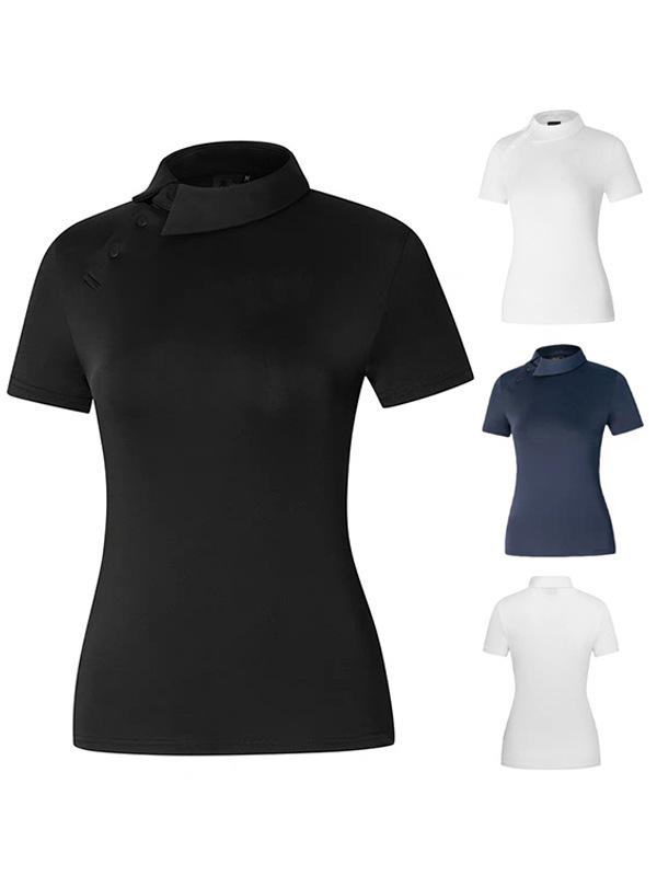 Untitled Sport - レディース 高爾夫 ポロシャツ 短袖 Tシャツ 丸首 速乾 スポーツウェア ゴルフウェア 上衣 化繊混紡 ポリエステル 白色 黒 宝藍 通勤 普段使い ランニング 球技 軽量 伸縮性