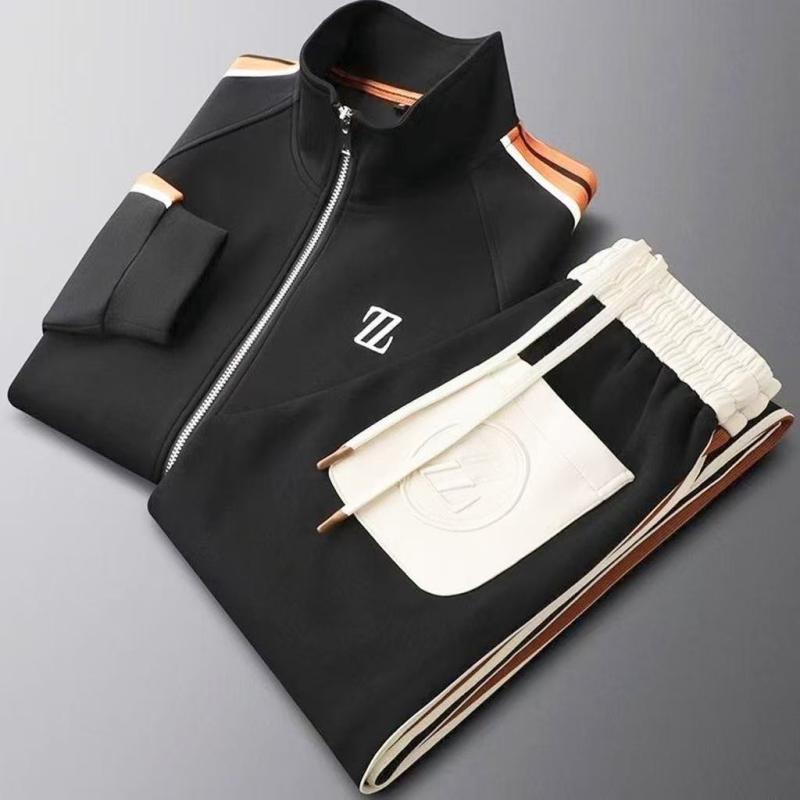 Outdoor Wear - メンズ セットアップ 長袖 ニットトップス 長ズボン 春季 スポーツウェア トレーナー ジャージ ランニング ジョギング フィットネス ヨガ 伸縮性 軽量 ポリエステル 素材 杏 黒 緑 カジュアル 普段使い 通勤 通学 秋冬