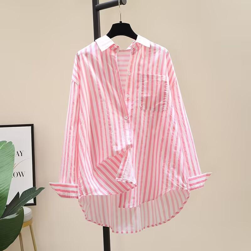 Rakuten - シャツ レディース 春夏 綿 印花 条紋 長袖 開衫 トップス セットアップ 気質 通勤 スタイル 黒 赤 緑 粉 黄色 ポリエステル セニール ポリノック 袖 プリンセス 袖 切り替え ポロ 領 ヘッド スタイル プリント 加工 ゆったり シルエット