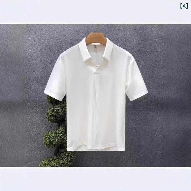Short Sleeves （Shape Holding） - メンズ ポロシャツ 短袖 夏季 接触冷感 半袖 トップス ポロ 衫 合体 型 純色 普通 厚 条紋 シルク 光 聚酯 繊維 96% 以上 涤纶 高弾 白色 黒 休闲 商务 青春 流行 18-24 歳
