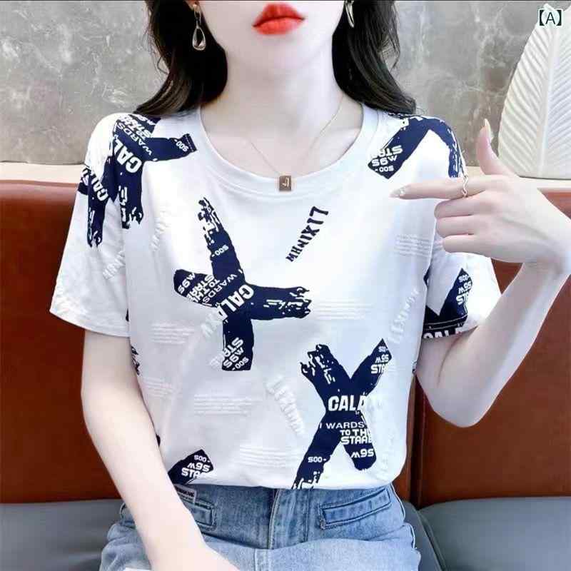 樂天商城 - レディース Tシャツ 短袖 トップス 白色 丸首 プルオーバー ゆったり ビッグシルエット スリム効果 ワイドサイズ ぽっちゃり対応 プリント柄 3Dプリント シンプル 韓国風 カジュアル 日常使い 快適 再生繊維 ポリエステル 夏 春夏
