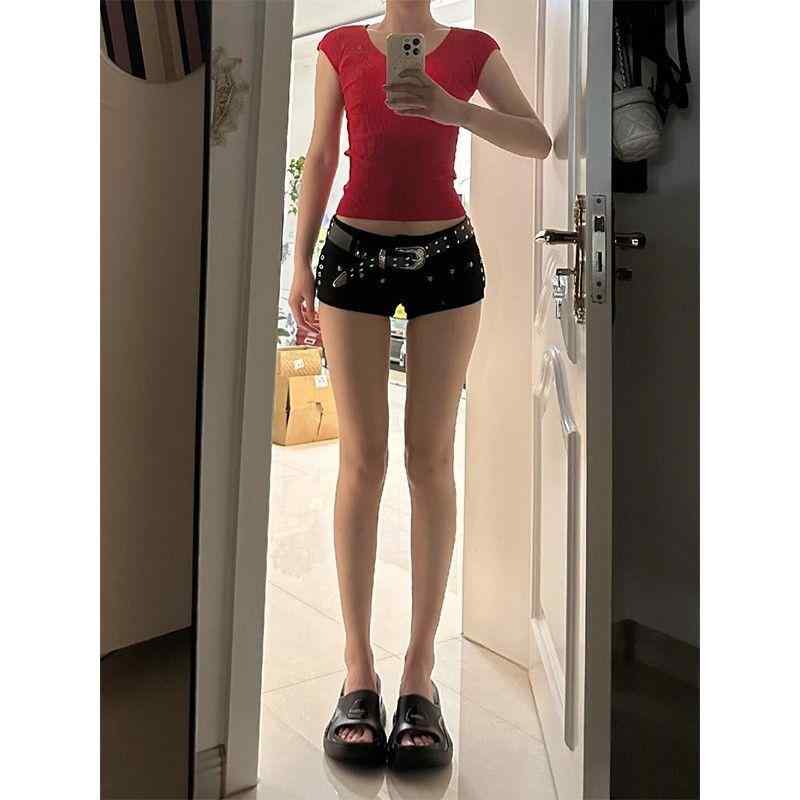 樂天商城 - デニム ショートパンツ レディース 夏 黒 かわいい 小熊 モッズ ハイウエスト 直筒 マイクロミニ 少女風 マイクロ 弾力 コットン ポリエステル 混紡 軽量 伸縮性 普段使い 通勤 通学 休日 コーデ アイテム ラフ スタイル