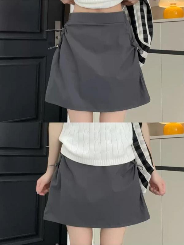 乐天商城 - レディース スカート Aライン 短め 半身スカート 夏用 薄手 ピンク グレー ブラック 切り替え デザイン 涤纶 素材 無弾性 快適 シンプル 日常使い 運動 スタイル 日韓 カジュアル