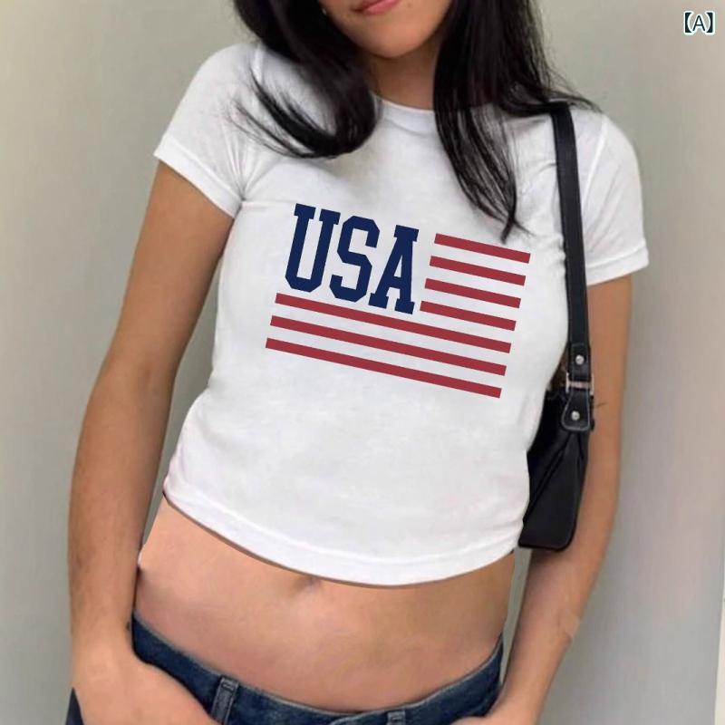 乐天商城 - Tシャツ 女性用 春夏 短袖 クロップド 丸首 修身 クロスボーダー プリント 果物柄 トレンド ストリート かわいい 涼しい ポリアミド スパンデックス 95% 混合 白色 短丈 40-50cm 袖 通常 セットイン 露出 ナビ 潮人 風