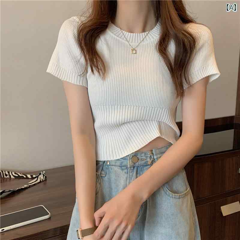 Other - Tシャツ レディース 短袖 接触冷感 ニット トップス 白色 黒 緑 丸首 ワッフル加工 ゆったり シンプル 日常使い 日韓カジュアル 修身 普通丈 螺紋 リブ 夏 気質 優雅