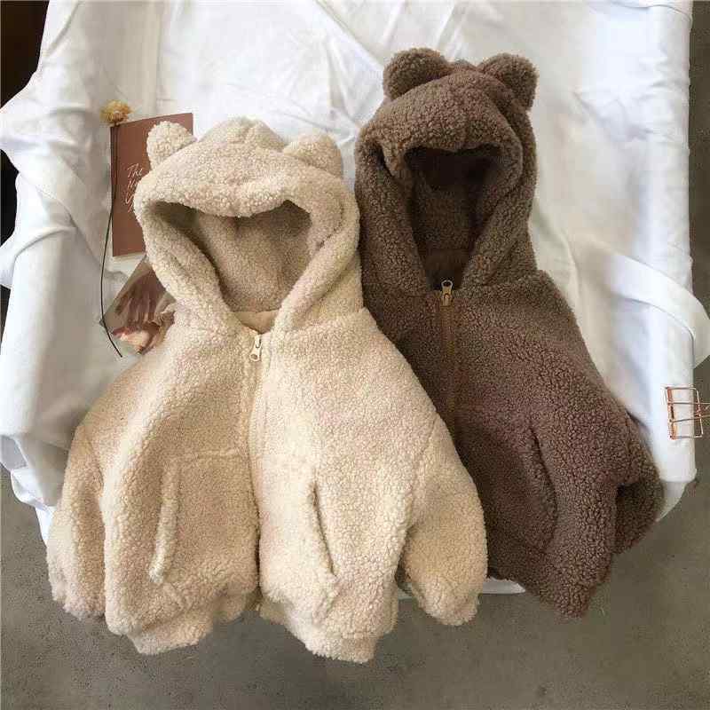 キッズ コート 男の子 女の子 中小童 羊羔毛 加厚 保暖 フリース 裏起毛 連帽 長袖 冬 秋冬 厚手 綿 ポリエステル ウイック 防紫外線 無地 ゆったり ミドル丈 杏 コーヒー ユニセックス 3-8歳 100-140cm 日常使い 学校 遊び 暖か