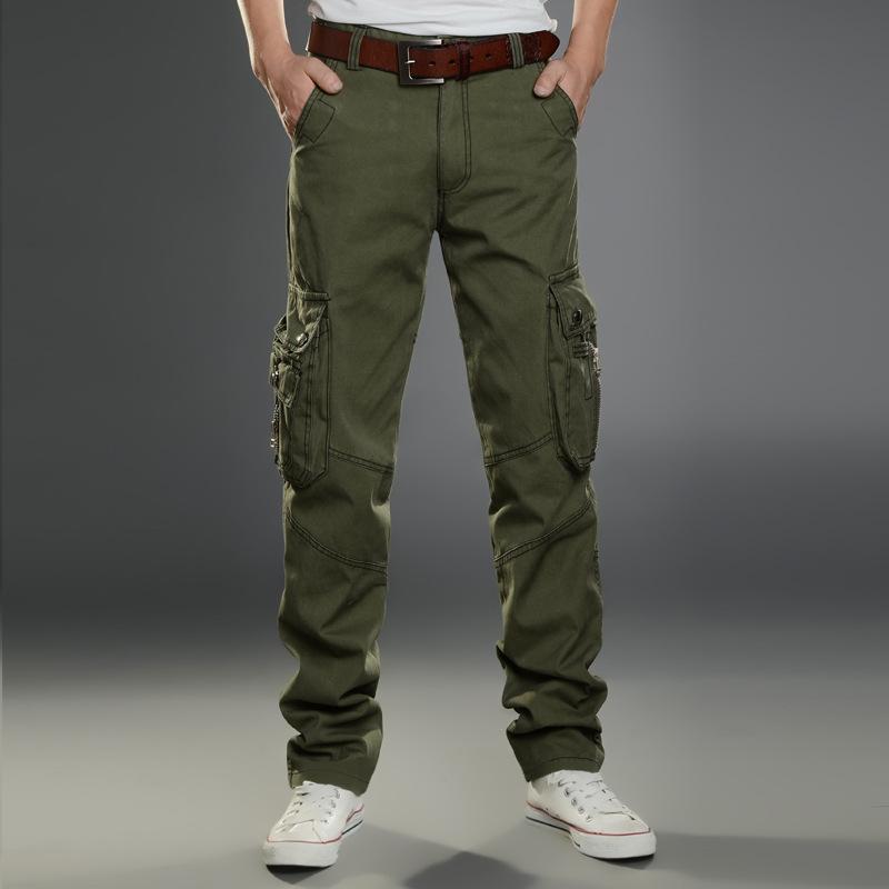 Half Pants, Shorts - メンズ 工装パンツ 長ズボン 多ポケット 直筒 ゆったり 大きいサイズ 耐久 綿素材 カーキ 黒 ミリタリーグリーン 野外 アクティビティ 作業着 ストレートレッグ ミッドライズ ジッパー プレーン 無伸縮 オールシーズン 通勤 日常 カジュアル 軽量