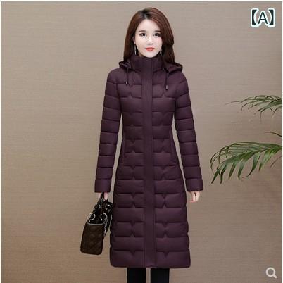 Other - コート レディース 中高年 女性用 綿 服 膝下 ロング 軽薄 中厚 長袖 スリム フィット 連帽 帽付き ジッパー 紫 黒 ワインレッド ネイビー 無地 気質 通勤 英倫風 優雅 純色 コットン 素材 秋冬 暖か スタイリッシュ 普段使い
