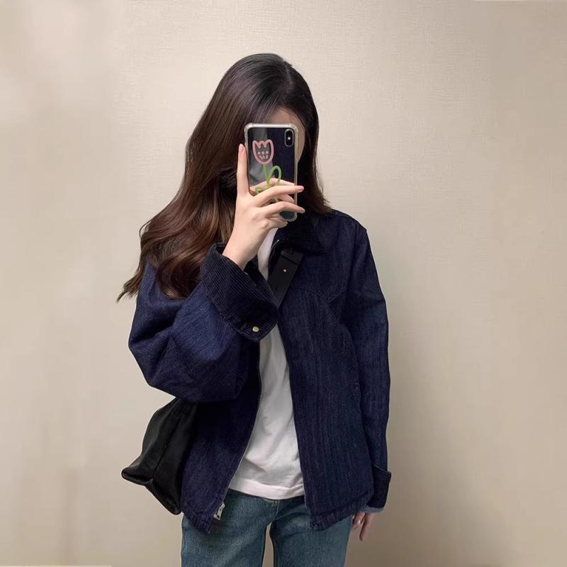 乐天商城 - レディース ジャケット 春夏 秋冬 コート 外套 韓系 ワイド ルーズ フランネル トップス レディース 長袖 フラップカラー ジッパー 切り替え加工 黒 復古 風 慵懒風 ミリタリー ワークウェア スタイル 通勤 普段使い 気質 优雅 聚酯繊維 中厚