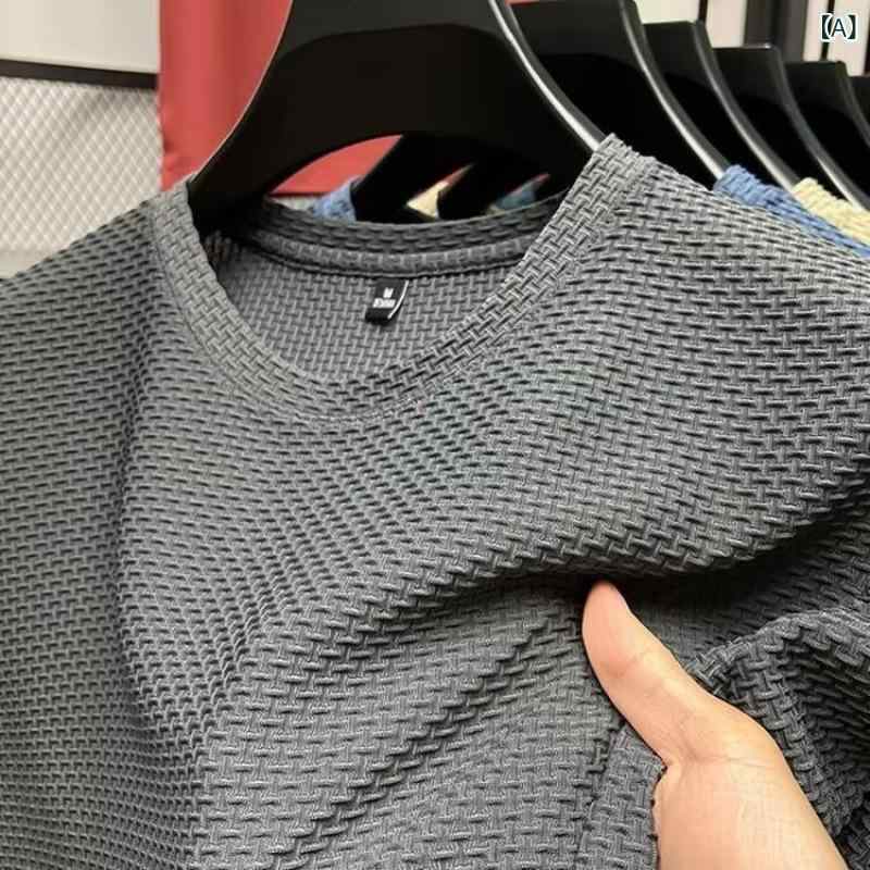 Rakuten - Tシャツ メンズ 短袖 格子柄 合体型 速乾 吸汗 耐汚 インナー 日系 青年向け 都市 スタイル 夏季 深灰 卡其 白色 黒 青 緑 ポリエステル 混紡 化繊 180-250g 普通厚 丸首 セットイン 袖