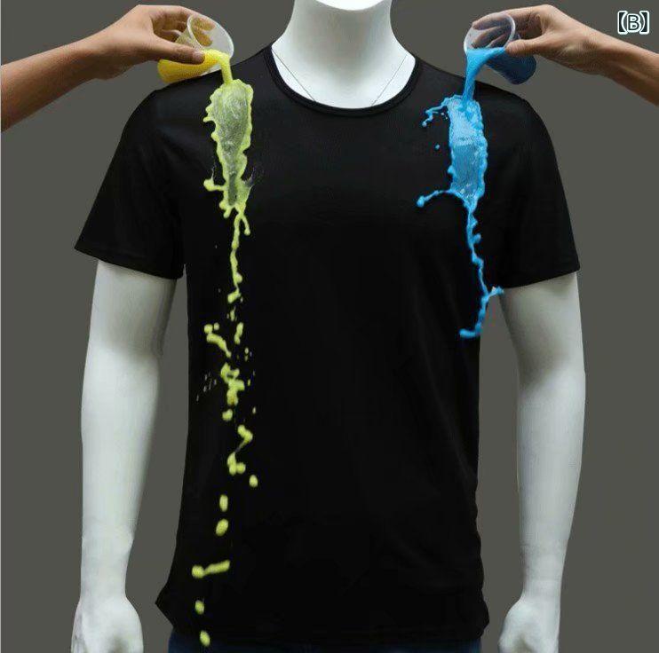 メンズ Tシャツ 短袖 メッシュ 接触冷感 速乾 防水 防汚 ナノ加工 薄手 無地 ルー...