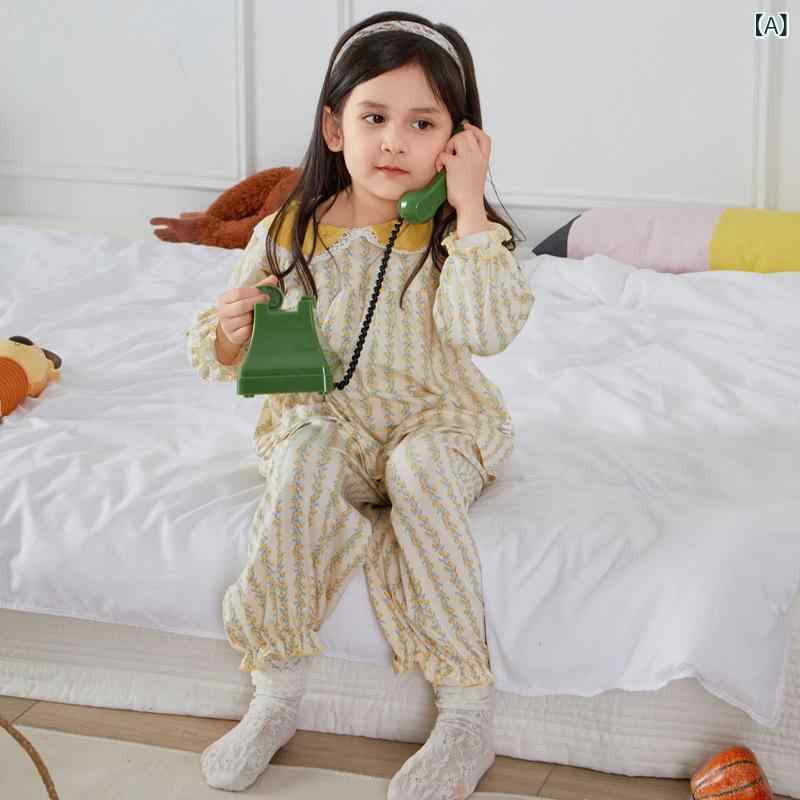 子供服 女の子 夏 部屋着 セット 接触冷感 モダール 再生繊維 薄手 九分袖 荷葉袖 ラウンドネック かわいい 花柄 ドット柄 カードプリント 抗菌 防紫外線 柔らかい 生地 90-160cm 対応 春夏 秋冬 オールシーズン 通勤 普段使い 部屋着