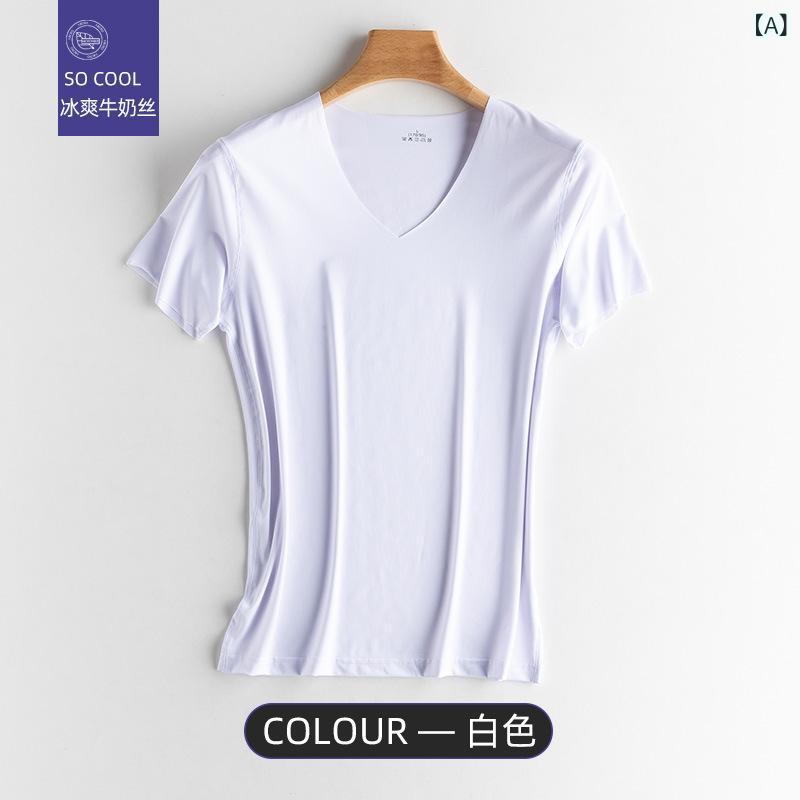メンズ Tシャツ 無痕 薄手 短袖 速乾 修身 セーター 内衣 タイト 外穿 ポリエステル 繊維 89% 抗菌 Vネック 無領 ヘッド スルー 青年 男性用 ベースレイヤー インナー フィット トップス 軽量 吸湿 春夏 白色 灰色 黒 サイズ M L