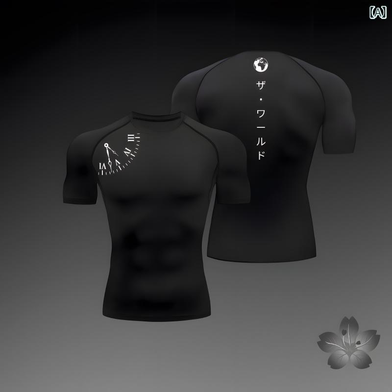 乐天商城 - メンズ Tシャツ 短袖 タイトフィット 腹筋引き締め フィットネス 筋肉トレーニング 吸湿速乾 透気性 ポリエステル 修身型 運動 夏季 印花 丸首 セットインスリーブ 軽量 速乾素材 スポーツウェア トレーニングウェア ジムウェア ランニング ワークア