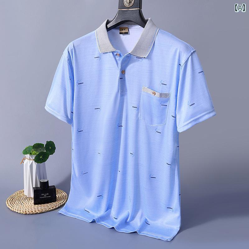 乐天商城 - Tシャツ 中年 男性用 短袖 翻領 夏用 薄手 接触冷感 速乾 透気 耐摩耗 ポリエステル 再生繊維 条紋 幾何柄 格子柄 黒白柄 大方格柄 暗花柄 緩リラックス セットアップ ポケット プリント 加工 キャジュアル 日常使い 2025春季 成人 男 中