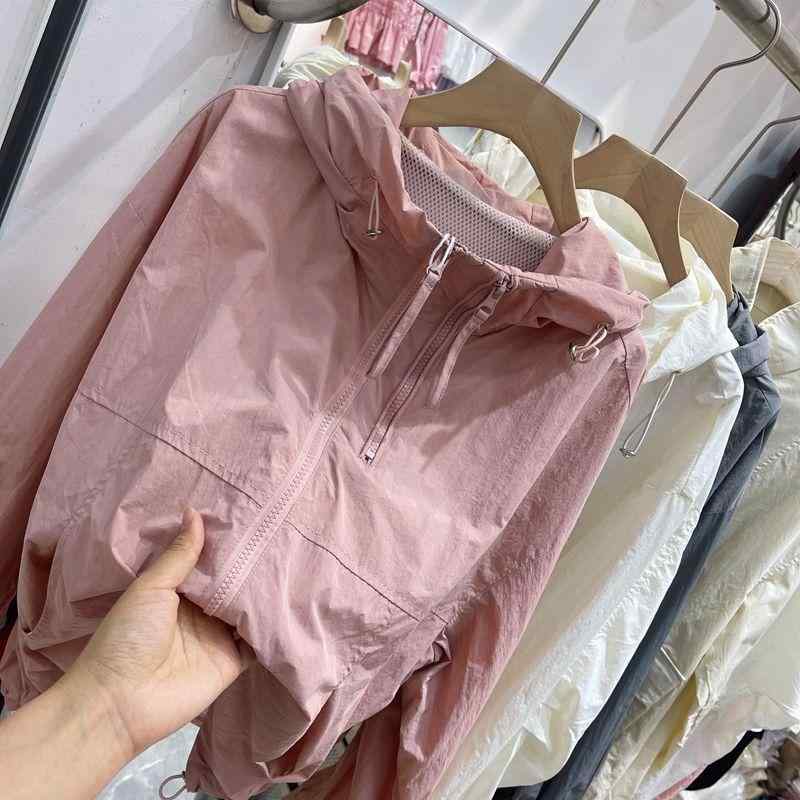 Other - レディース フーディ 長袖 外套 春夏 薄手 ポリエステル 切り替え デザイン ラッキーアイテム 防晒 通勤 普段使い 都市風 気質 スタイル 灰 白 ピンク ゆったり シルエット ジッパー ボタン 長袖 薄手 防晒 服 ゆったり 型 単品