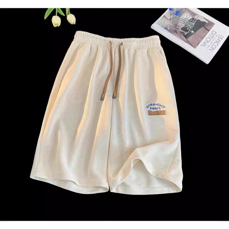 メンズ ショートパンツ 夏用 薄手 潮牌 風格 ワッフル柄 トレンド ビーチパンツ 広めシルエット 中腰 動物プリント 綿混紡 微弾性 免烫加工 多ポケット 直筒 黒 杏 灰 青春向け スポーツ レジャー 日常使い 軽量 防風 高色牢度