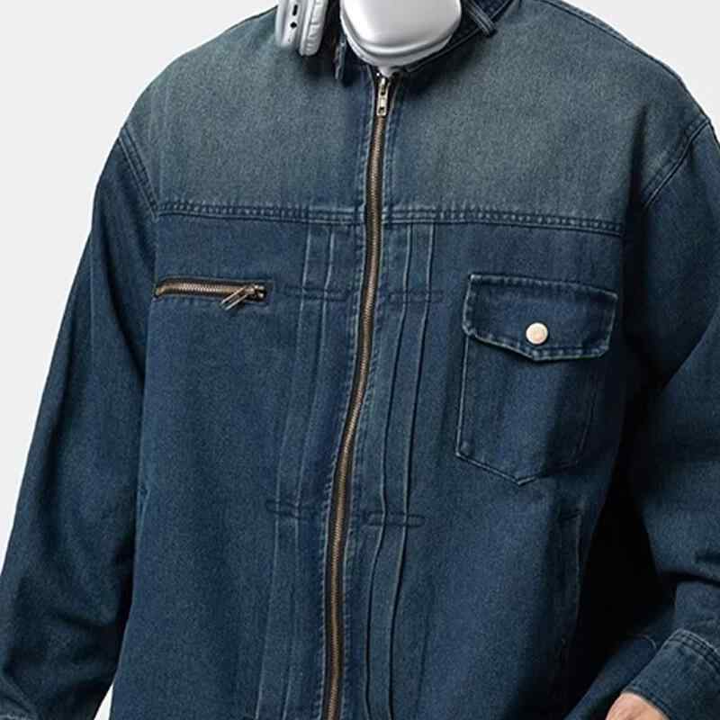 Rakuten - メンズ ジャケット 立領 デニム コート ヴィンテージ風 水洗加工 合体型 単排ボタン 長袖 純色 直下摆 側縫いポケット コットン混紡 ポリエステル 吸湿排汗 免烫処理 春秋 日常 街頭 潮流 デザイン 青少年 青春 流行 軽量 伸縮性 カジュアル ブ