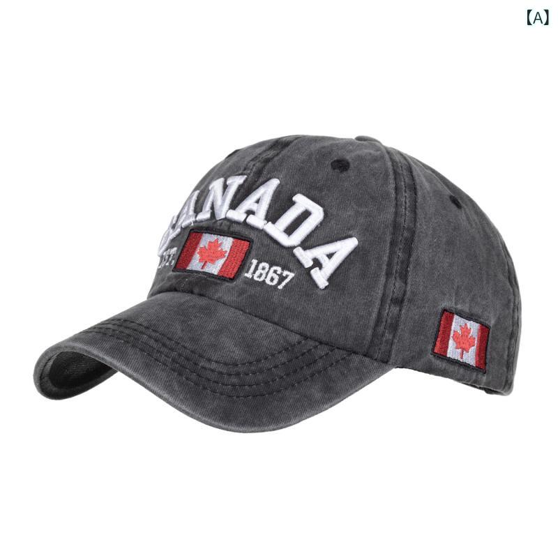 Cap - 棒球帽 メンズ レディース ユニセックス キャップ 牛仔 デニム 鴨嘴帽 国旗柄 刺繍 字母 デザイン 綿 素材 水洗加工 做旧 風 百搭 スタイル 平紋 織り 長め つば 調整可能 サイズ 遮陽 機能 黒 酒赤 グレー ネイビー ブラウン 色 夏 春