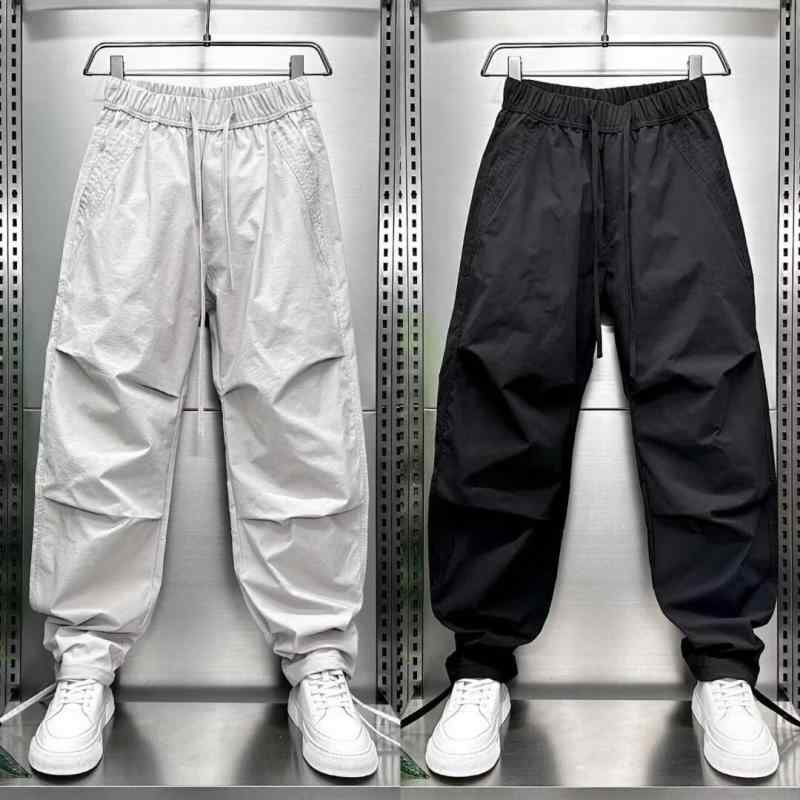 樂天商城 - メンズ 工装パンツ 男性用 ミリタリー ズボン ワイド レギンス テーパード コットン ポリエステル ミックス 素材 微弾性 透気性 快適 九分丈 ミッドライズ ドローストリング クロージャー プレーン カラー 黒 グレー シンプル スタイル カジュアル