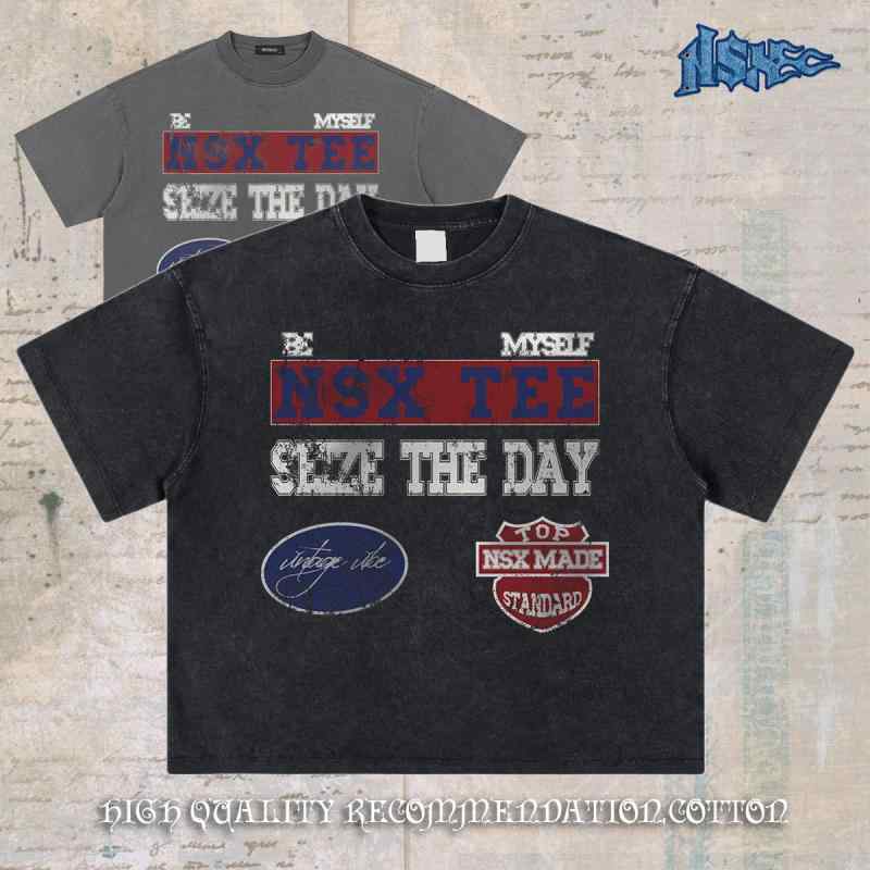 樂天商城 - メンズ Tシャツ トップス 純棉 重め ボクシー ワイド ルーズフィット 短袖 長袖 丸首 セットインスリーブ 夏 春季 水洗黒 水洗灰 印花 数碼印花 日常 カジュアル 青少年 18-24歳 成人 260g 綿96%以上