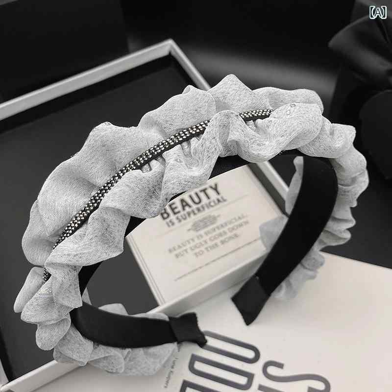 Rakuten - ヘアアクセサリー 発卡 ヘアバンド 女性用 グレー 折り紙風 クリスタル 装飾 頭頂高め まとめ髪 ヘアゴム 外付け ヘアカバー 洗顔用 秋 軽やか 布素材 手作り ファッション 通勤